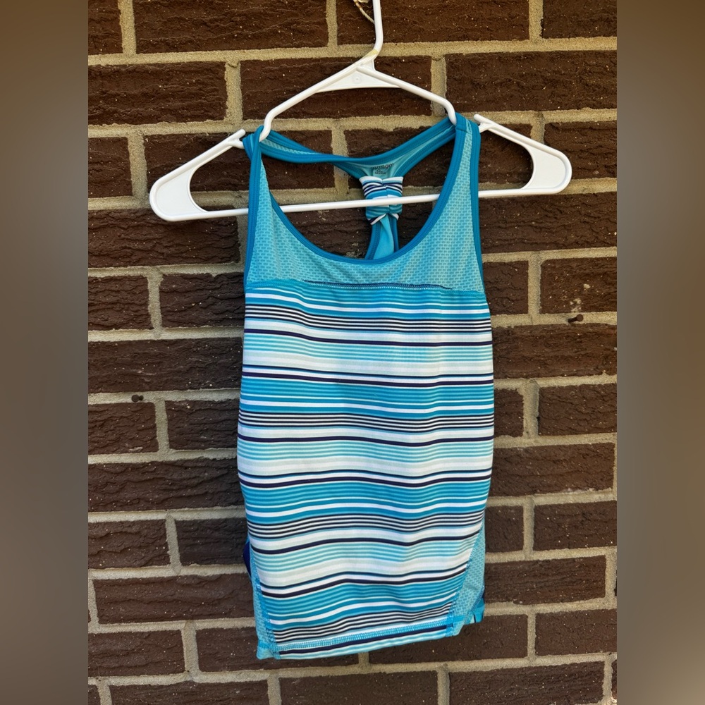 Blue striped & floral girls tank top
